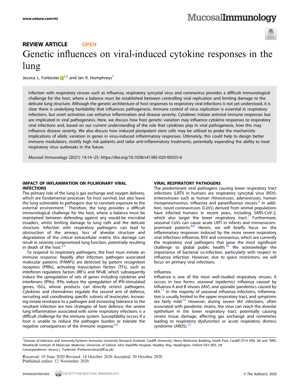 Genetic Influences on Viral-Induced Cytokine Responses in the Lung