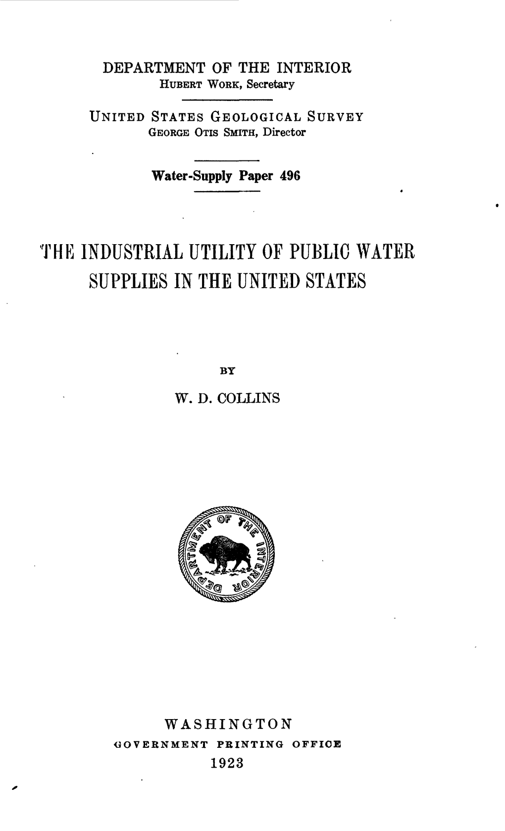 The Industrial Utility of Public Water Supplies in the United States