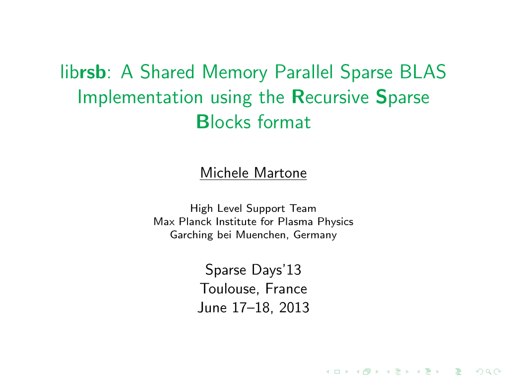 Librsb: a Shared Memory Parallel Sparse BLAS Implementation Using the Recursive Sparse Blocks Format