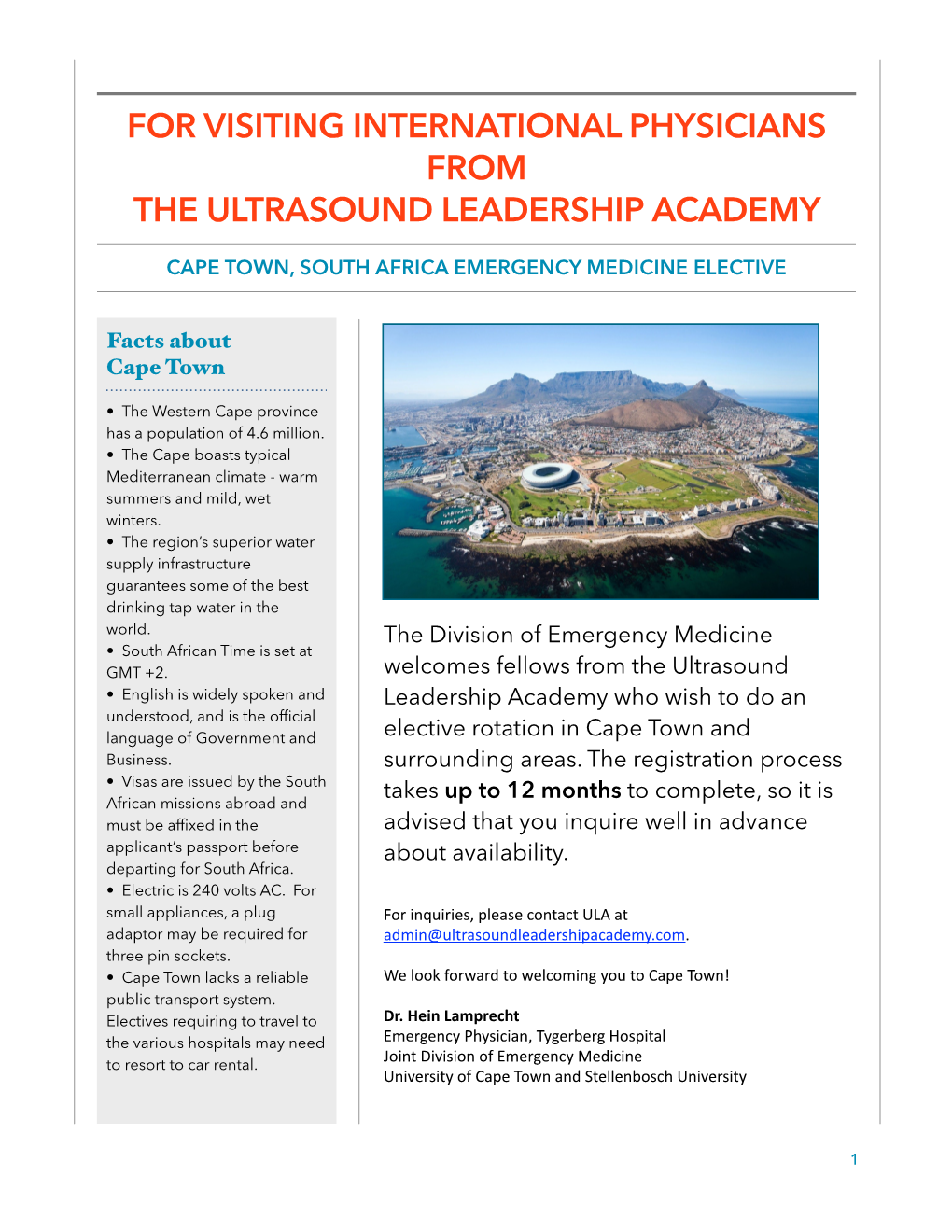 For Visiting International Physicians from the Ultrasound Leadership Academy