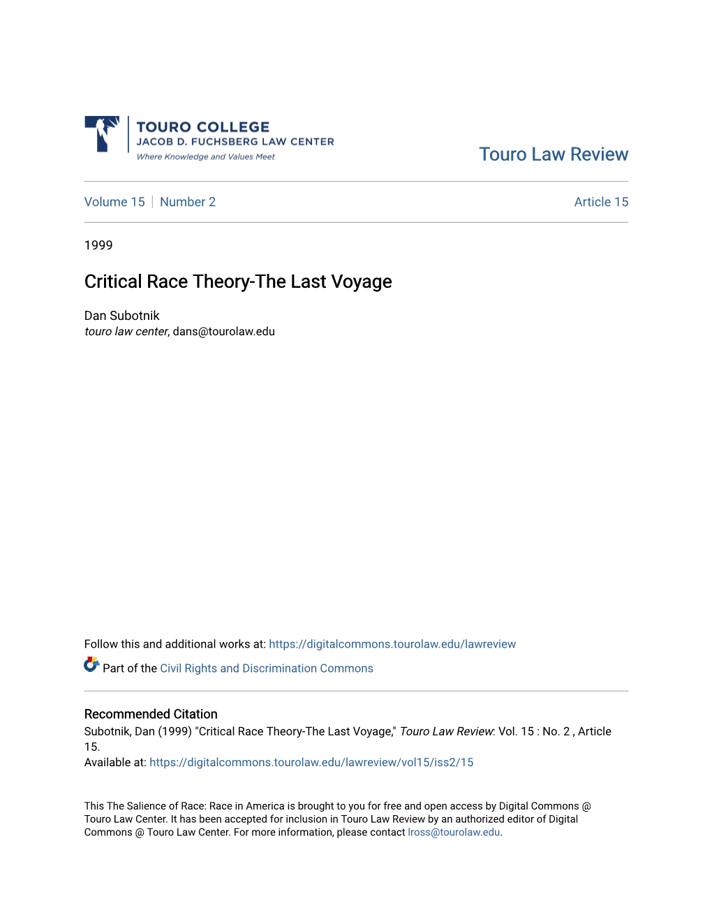 Critical Race Theory-The Last Voyage