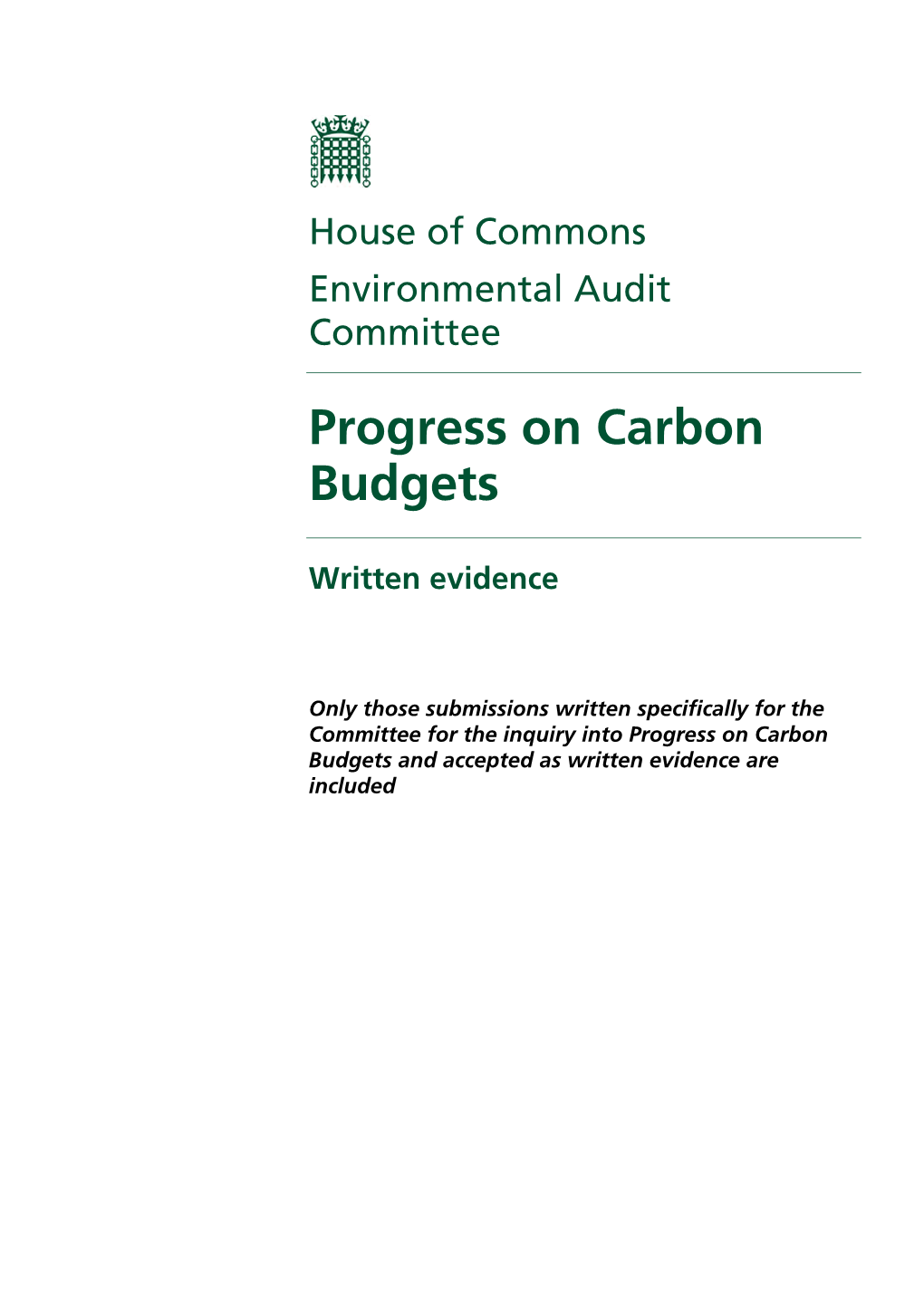 Progress on Carbon Budgets