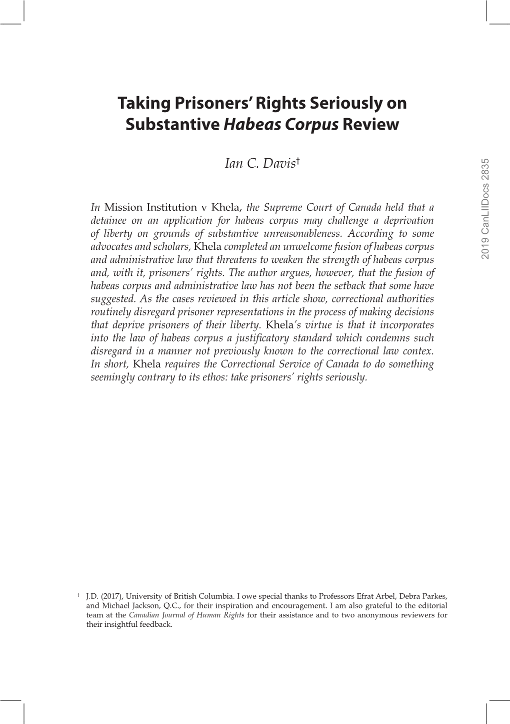 Taking Prisoners' Rights Seriously on Substantive Habeas Corpus Review