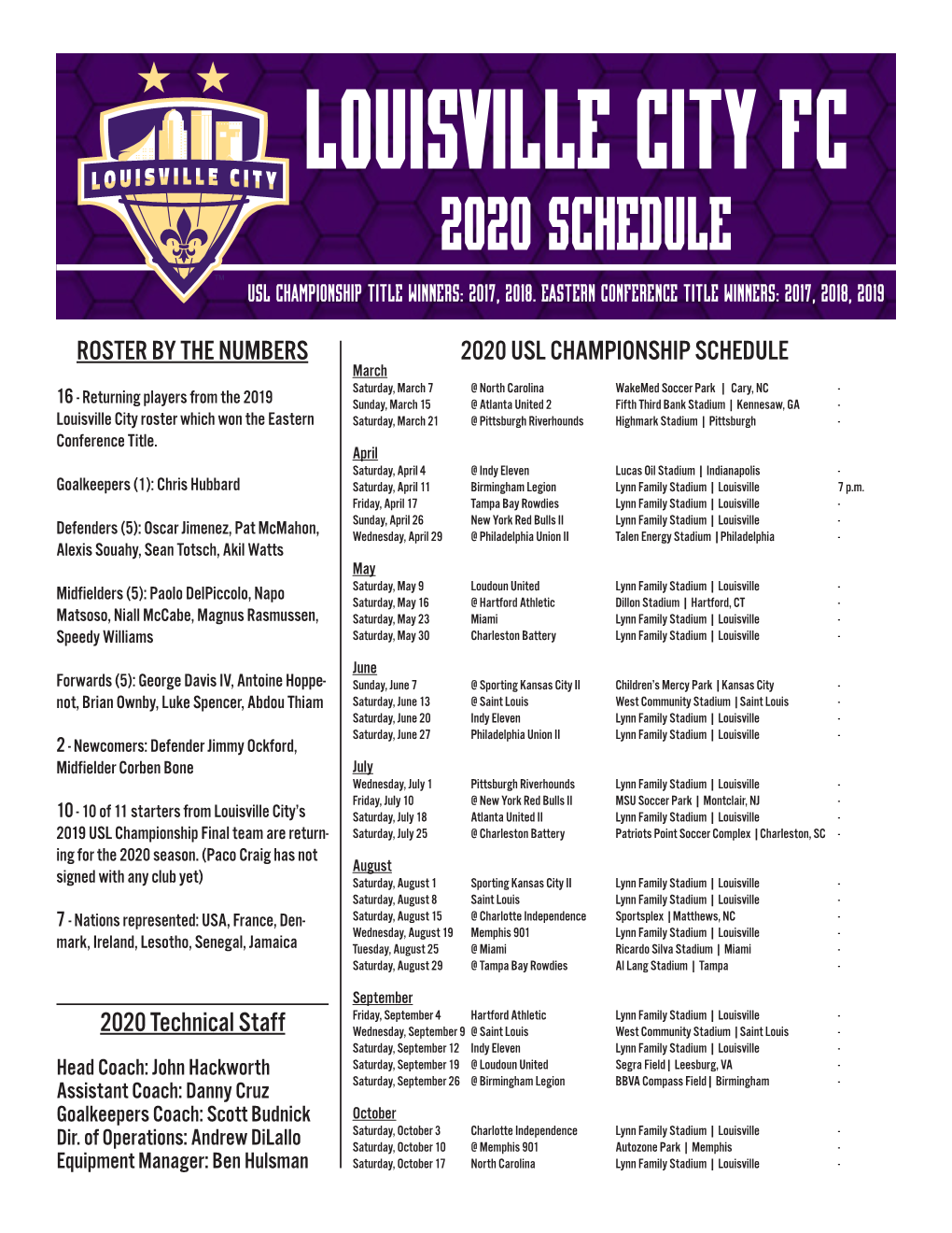 2020 Schedule Usl Championship Title Winners: 2017, 2018