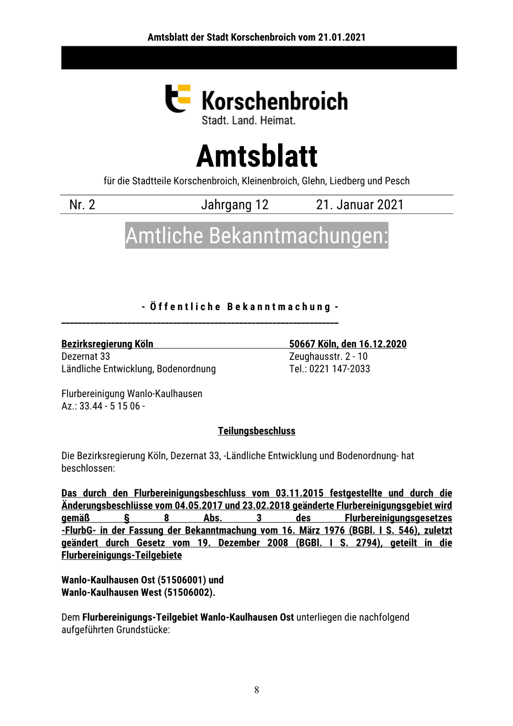 Amtsblatt Der Stadt Korschenbroich Vom 21.01.2021