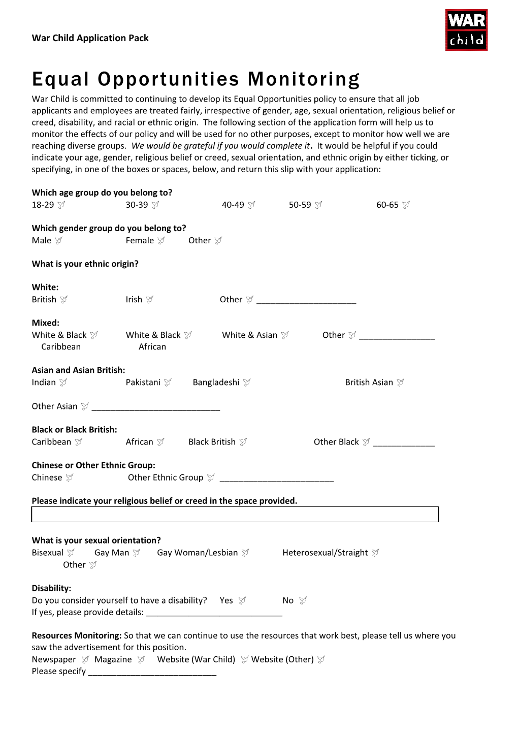 Equal Opportunities Monitoring s1