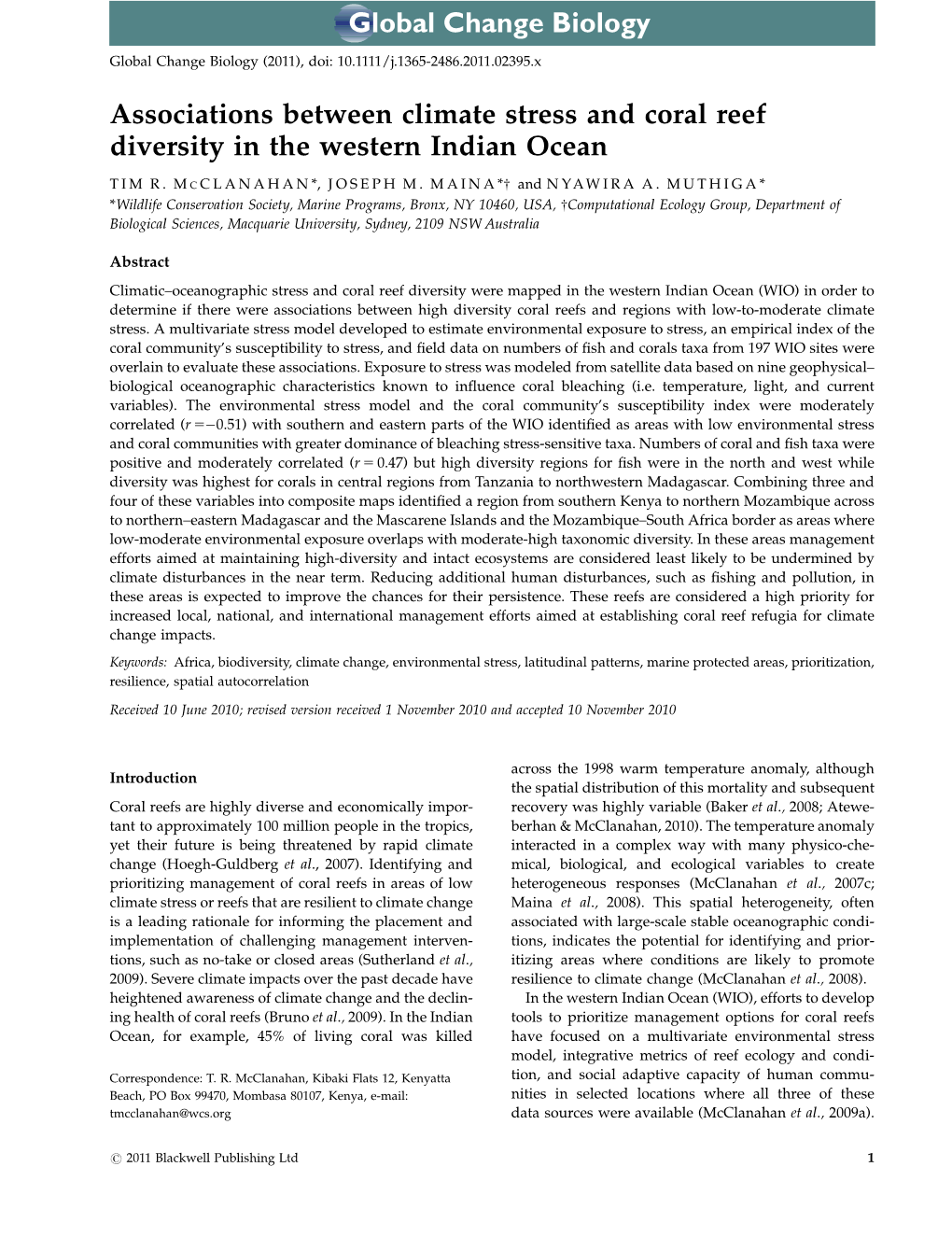 Associations Between Climate Stress and Coral Reef Diversity in the Western Indian Ocean