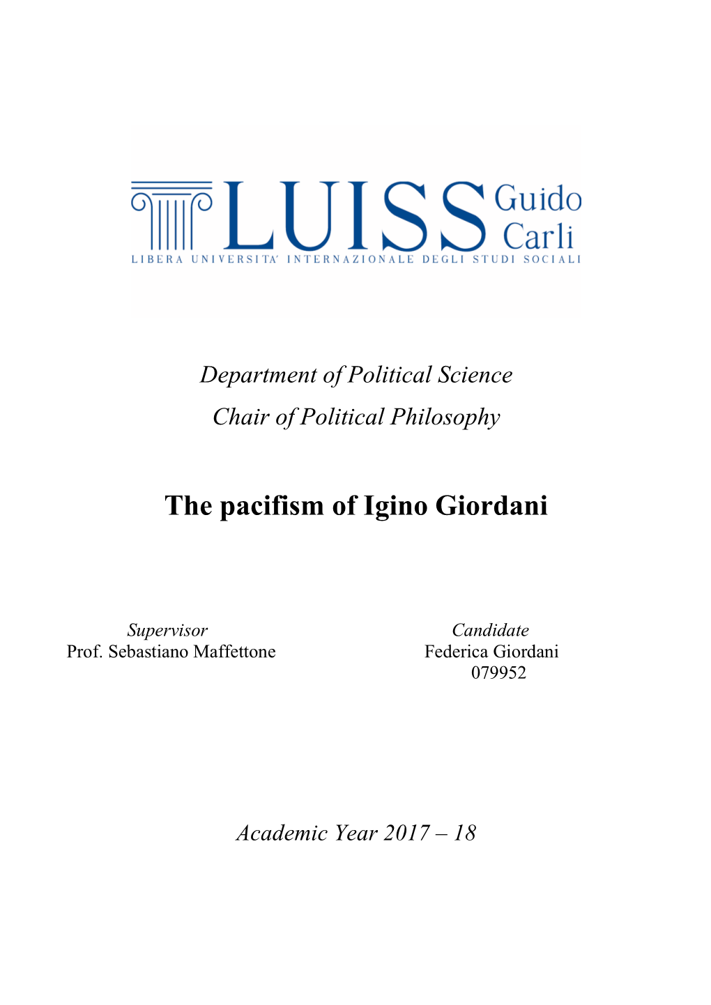 The Pacifism of Igino Giordani