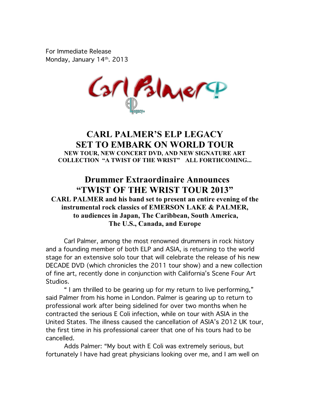 Carl Palmer's Elp Legacy Set to Embark on World Tour