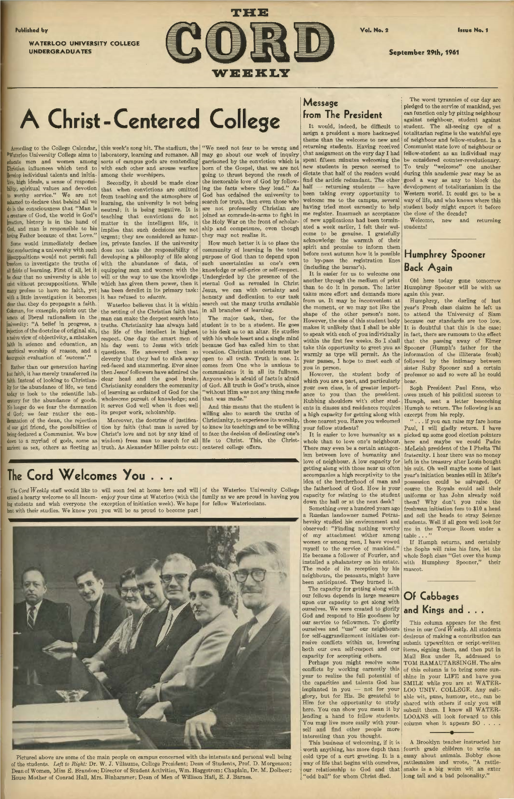 The Cord Weekly (September 29Th, 1961)