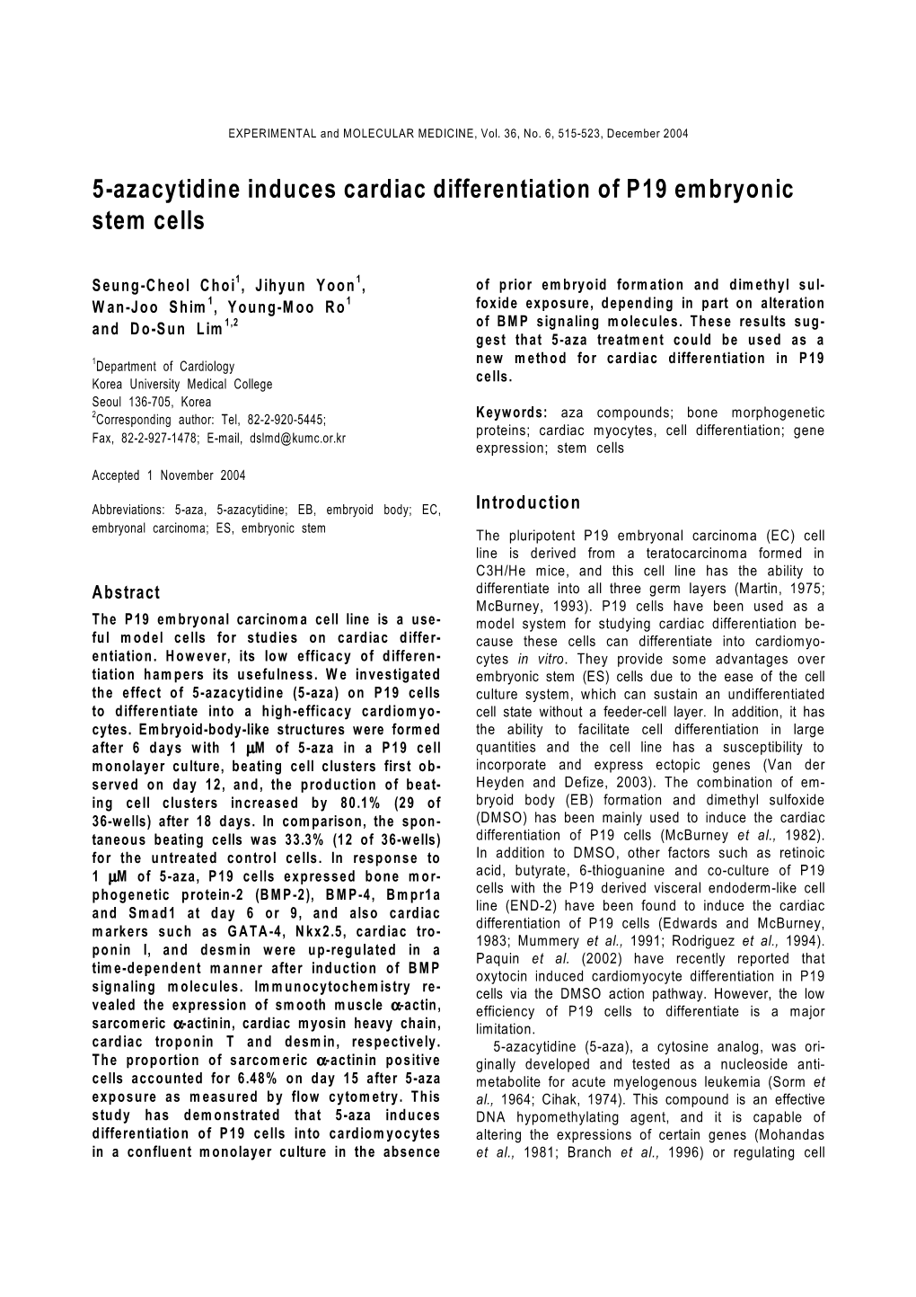 5-Azacytidine Induces Cardiac Differentiation of P19 Embryonic Stem Cells