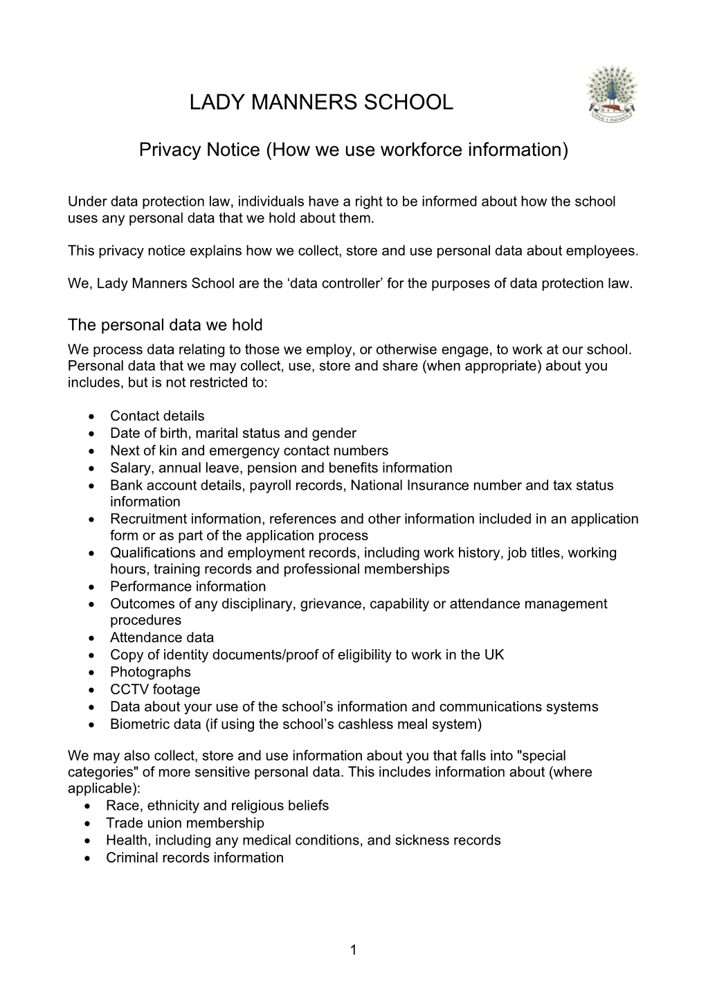 Privacy Notice (How We Use Workforce Information)
