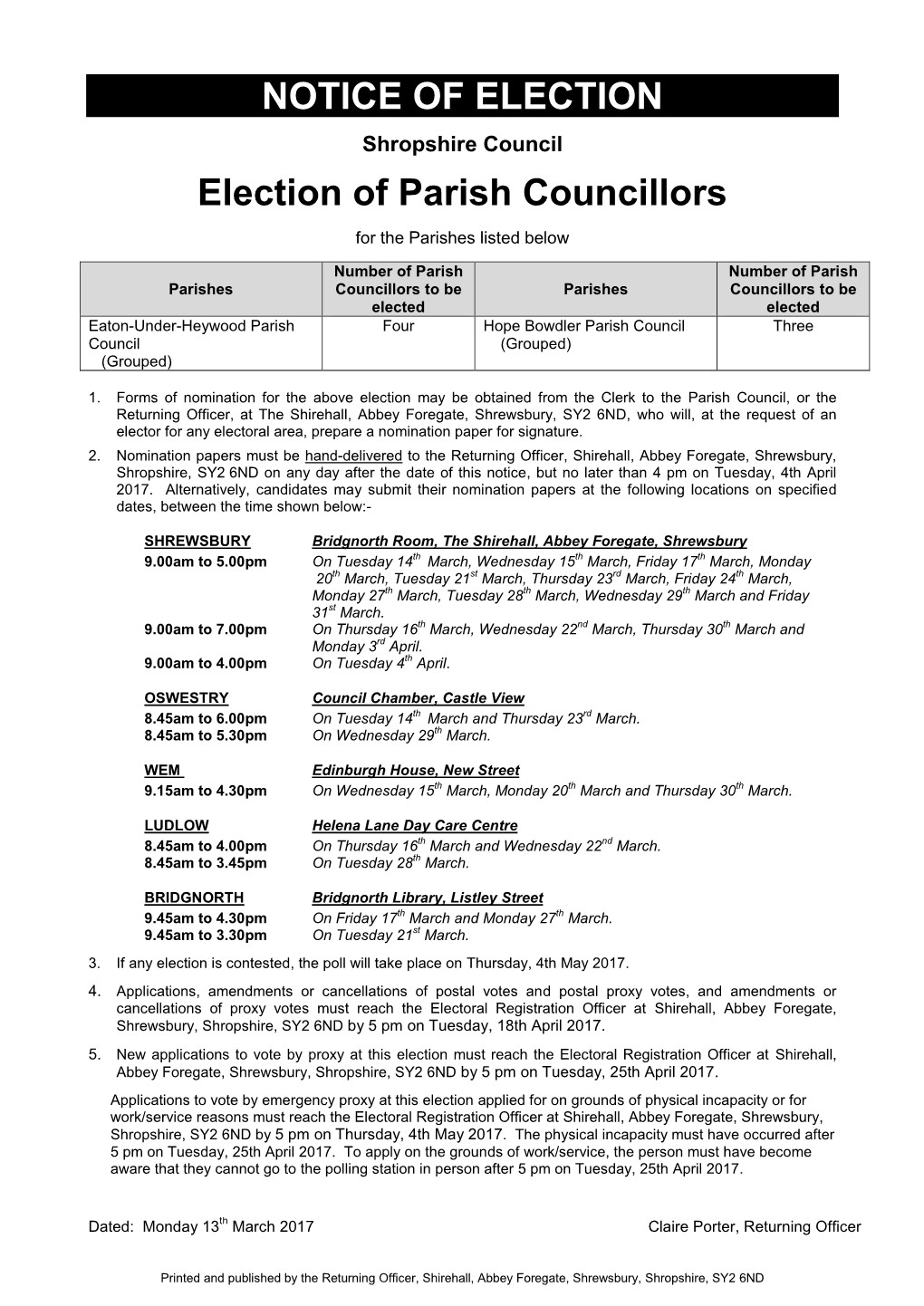 Notice of Election Double Column