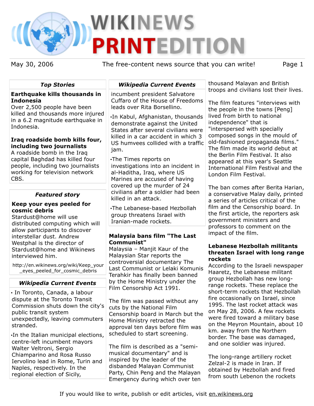 May 30, 2006 the Free-Content News Source That You Can Write! Page 1