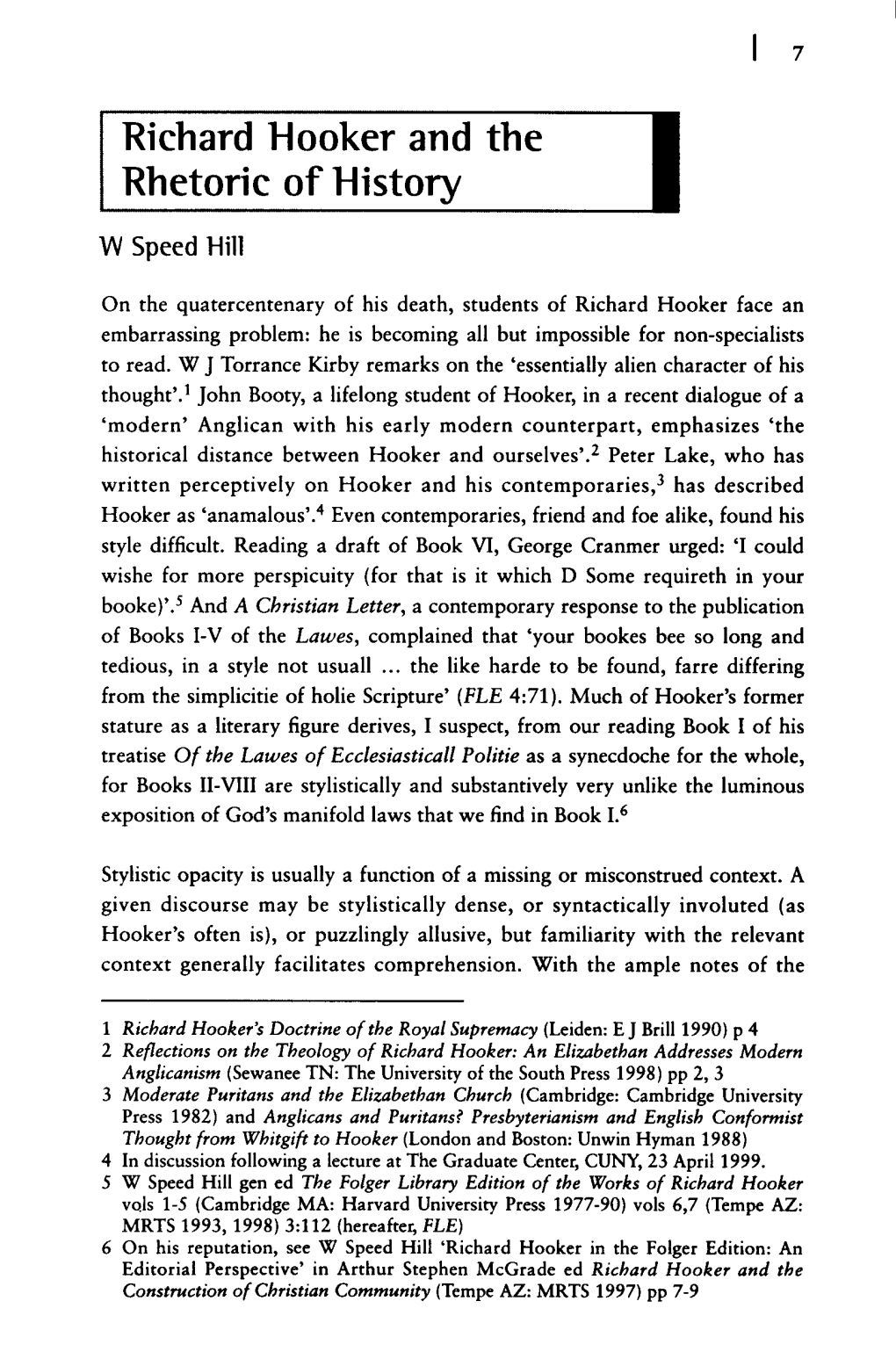 "Richard Hooker and the Rhetoric of History," Churchman 114.1