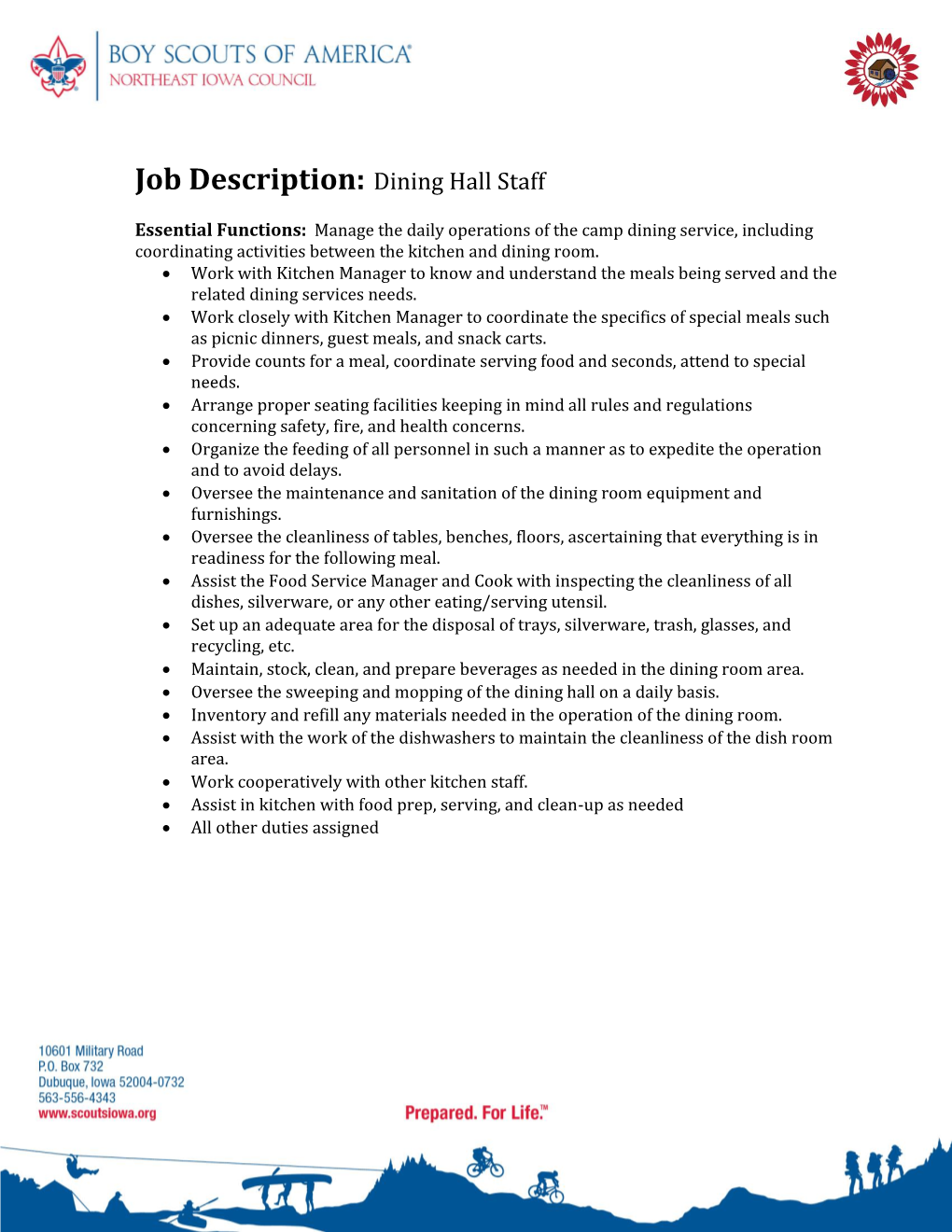 Job Description: Dining Hall Staff