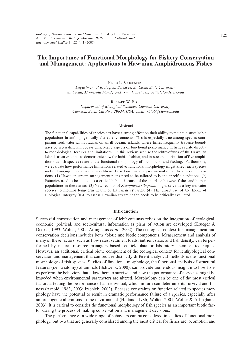 The Importance of Functional Morphology for Fishery Conservation and Management: Applications to Hawaiian Amphidromous Fishes