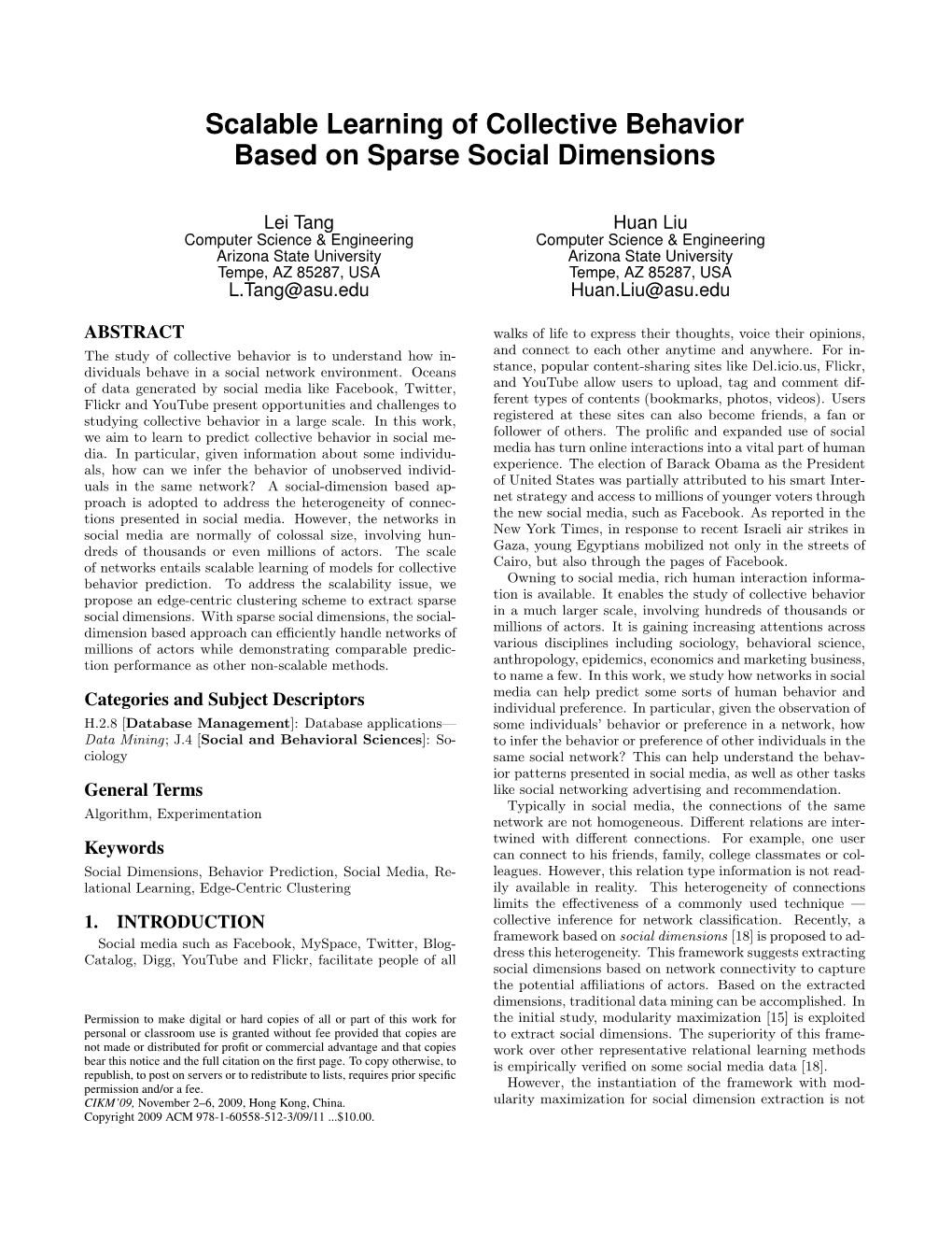 Scalable Learning of Collective Behavior Based on Sparse Social Dimensions