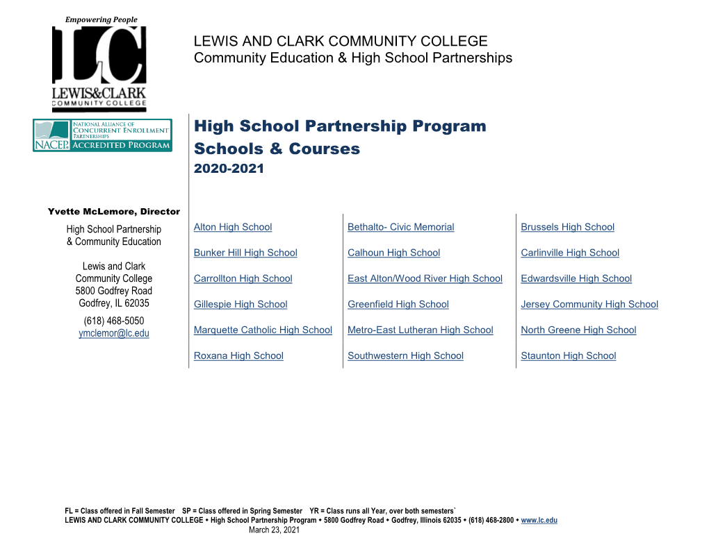 High School Partnership Program Schools & Courses