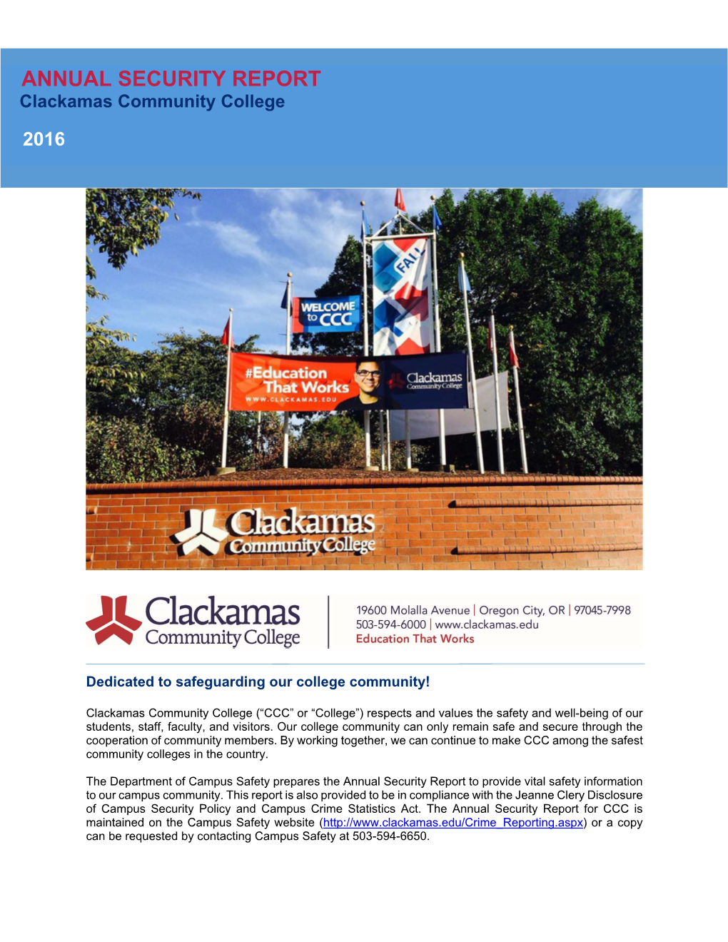 ANNUAL SECURITY REPORT Clackamas Community College