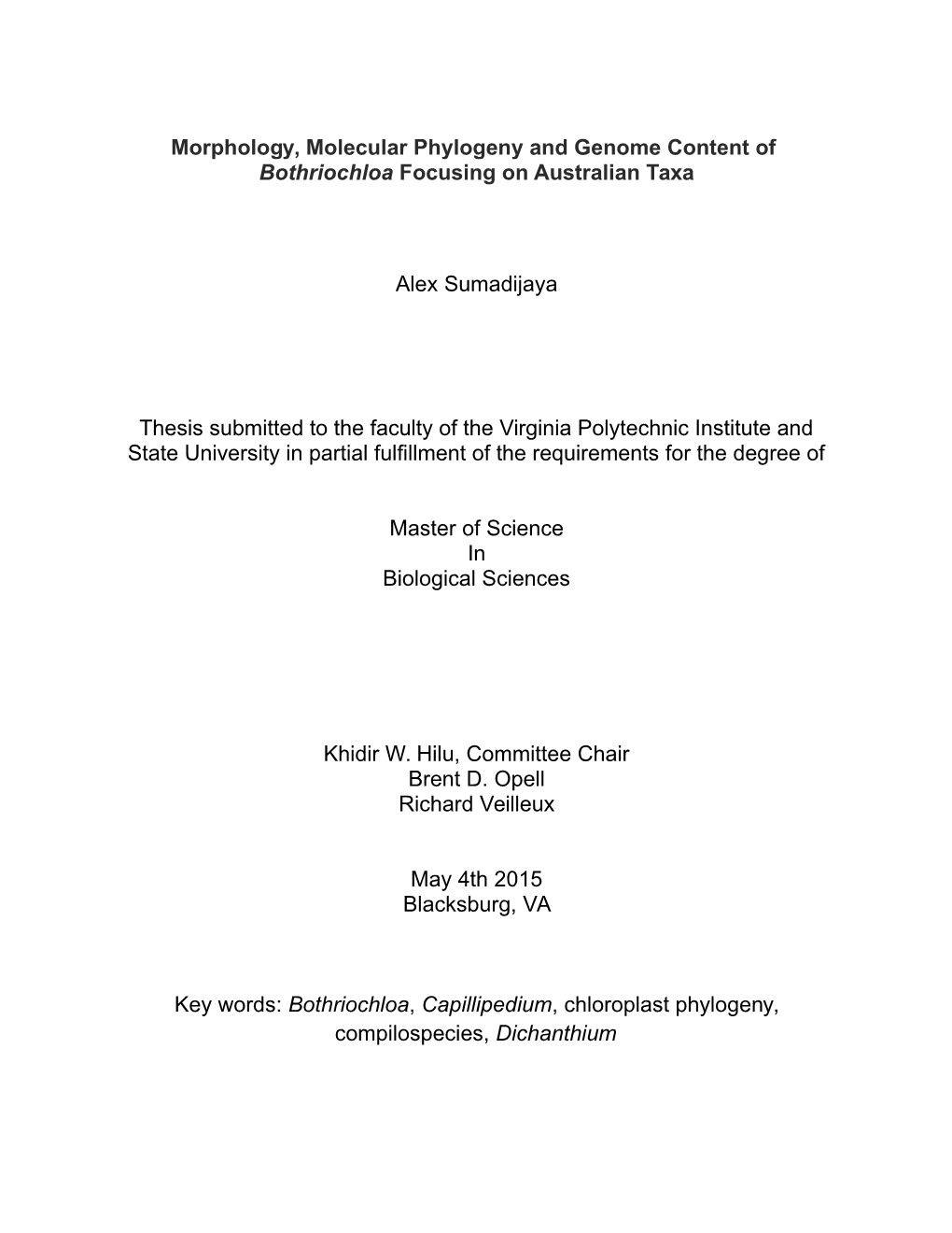 Morphology, Molecular Phylogeny and Genome Content of Bothriochloa Focusing on Australian Taxa