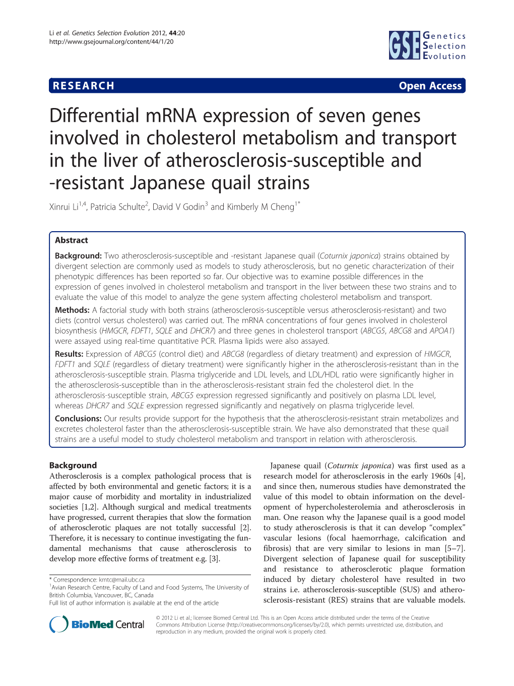 Differential Mrna Expression of Seven Genes Involved in Cholesterol Metabolism and Transport in the Liver of Atherosclerosis-Sus
