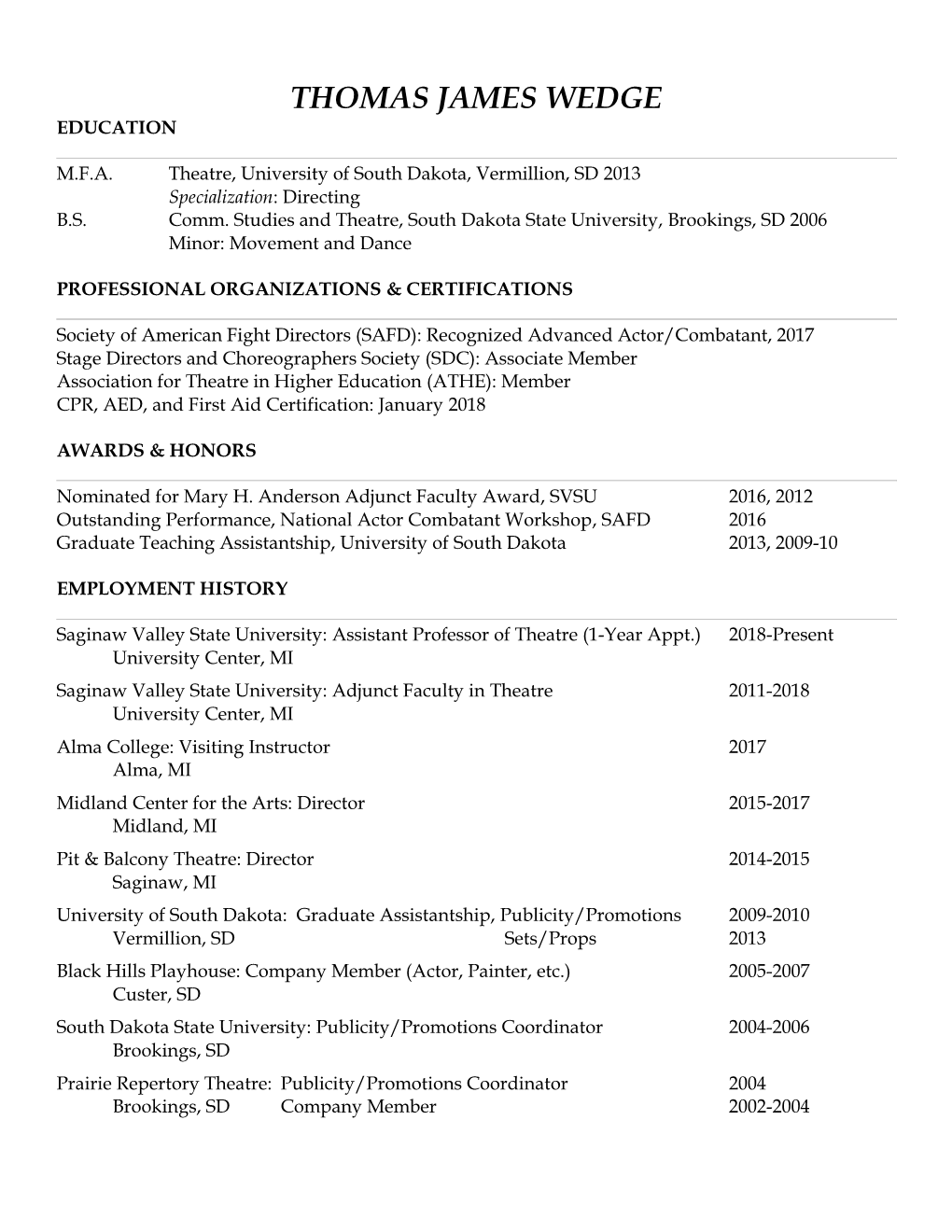 Thomas James Wedge Education