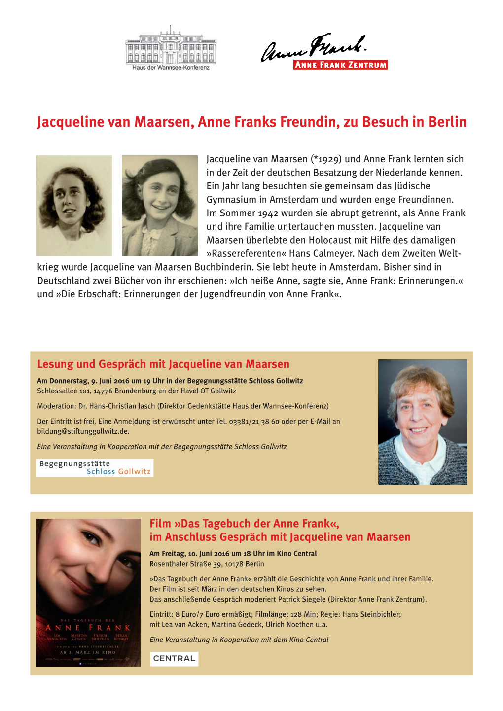 Einladung Veranstaltungen-Anne Frank