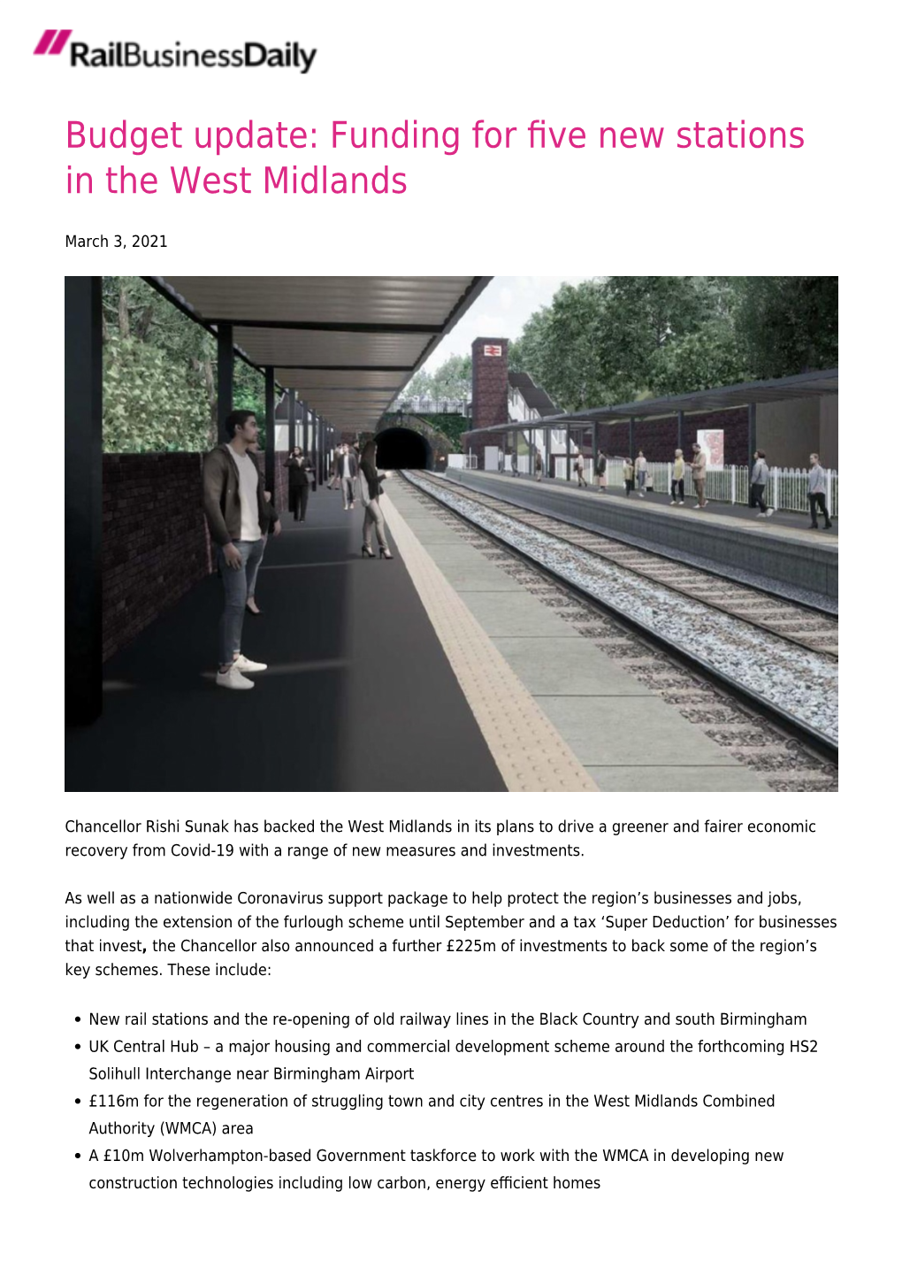 Budget Update: Funding for Five New Stations in the West Midlands