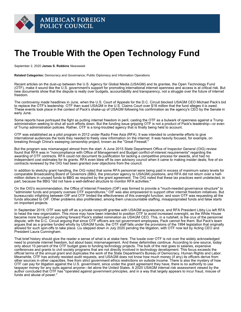 The Trouble with the Open Technology Fund | American