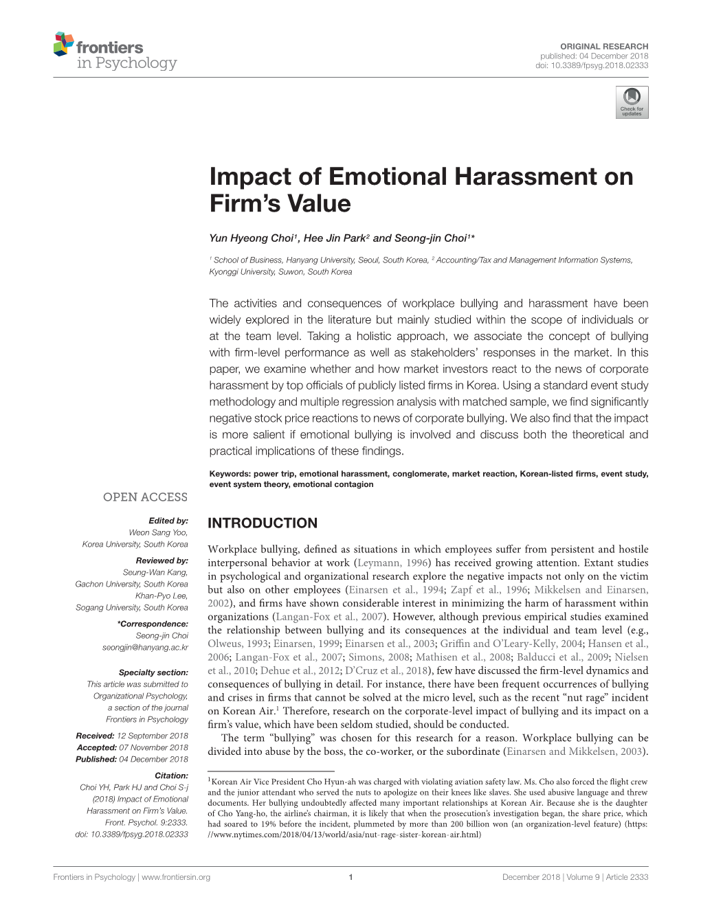 Impact of Emotional Harassment on Firm's Value