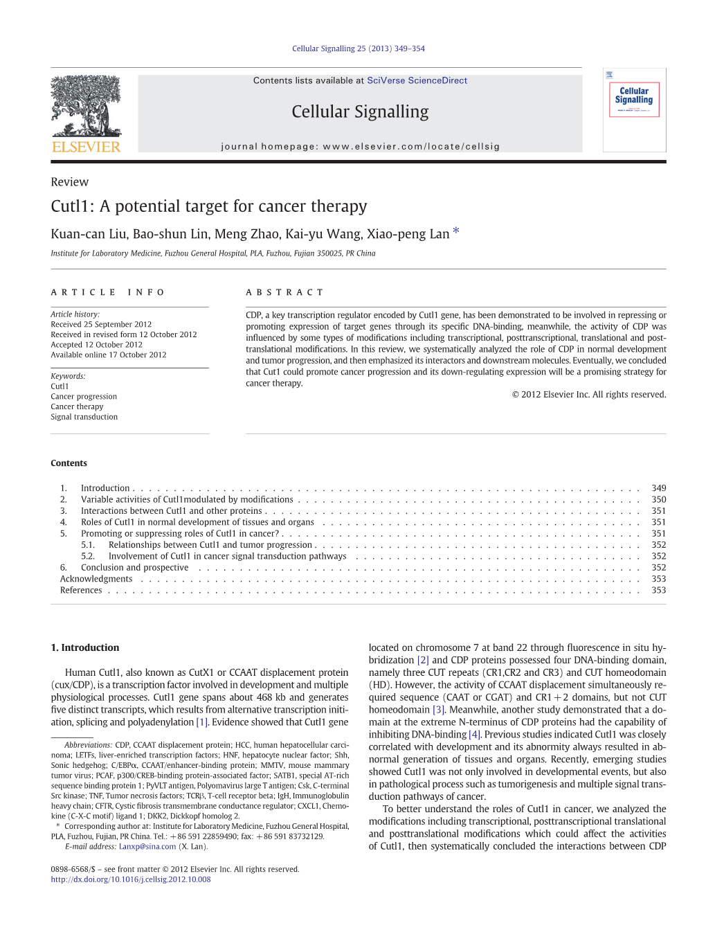 Cutl1: a Potential Target for Cancer Therapy