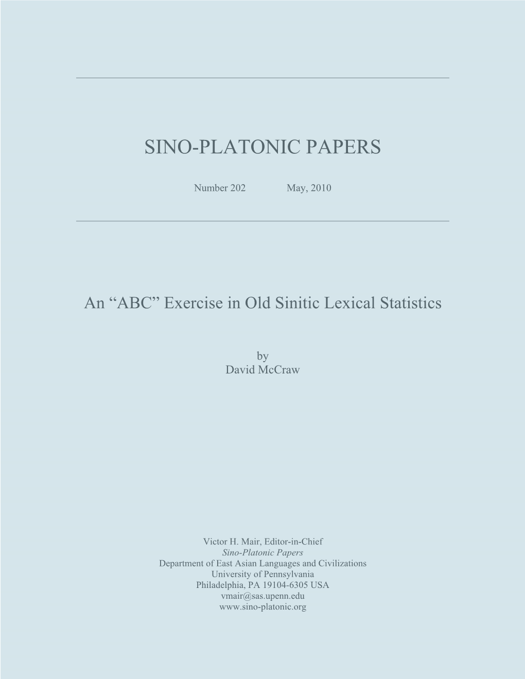 An “ABC” Exercise in Old Sinitic Lexical Statistics