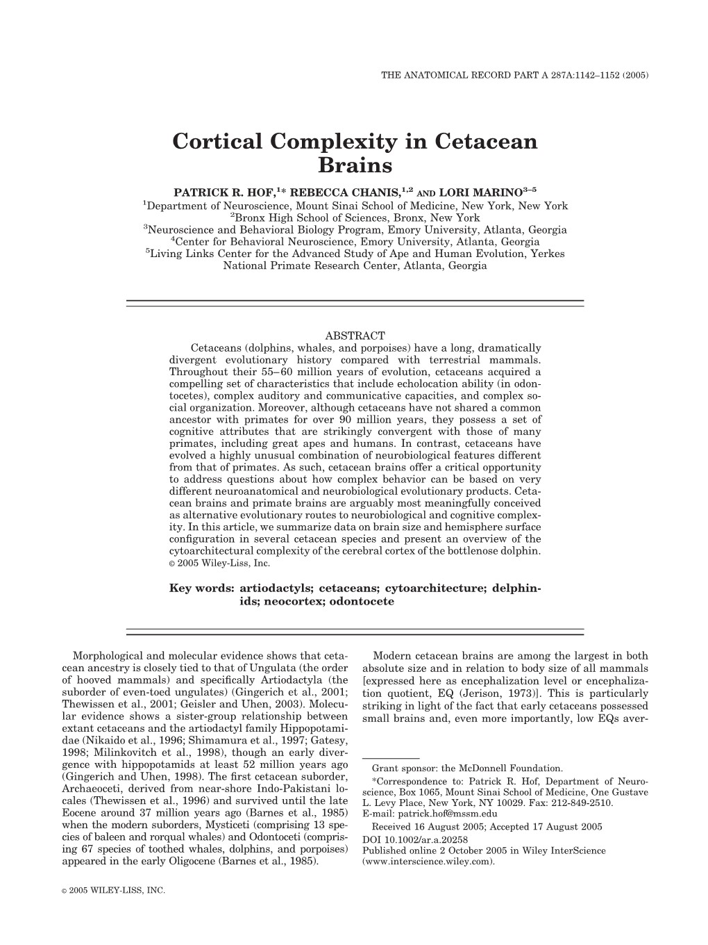 Cortical Complexity in Cetacean Brains