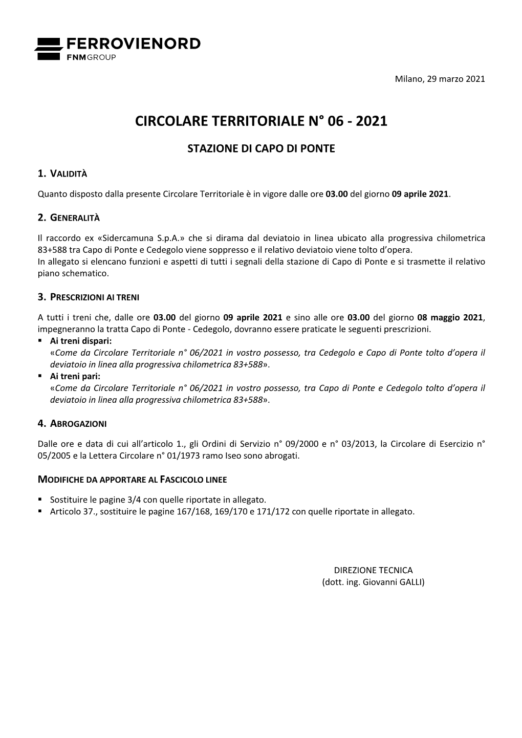 Circolare Territoriale N° 06 ‐ 2021