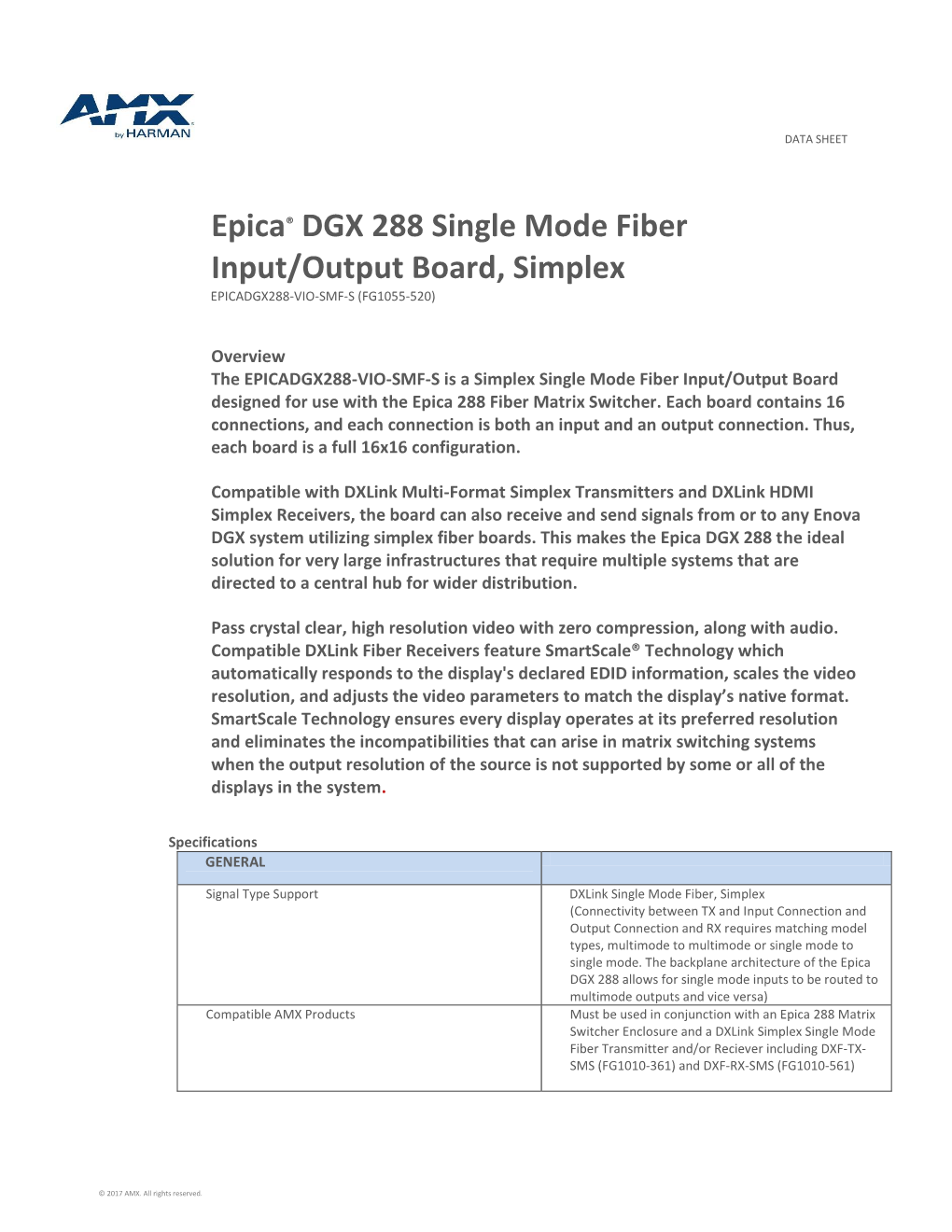 Epica® DGX 288 Single Mode Fiber Input/Output Board, Simplex