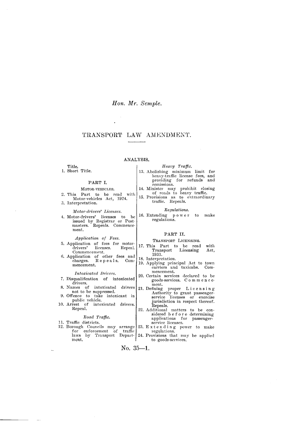 Transport Law Amendment