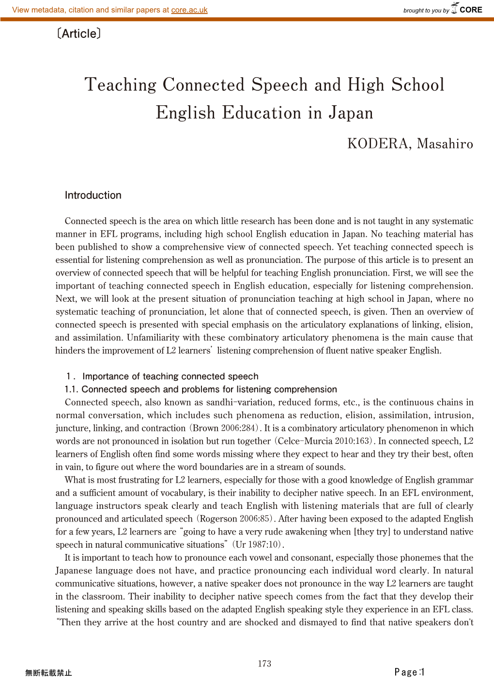 Teaching Connected Speech and High School English Education in Japan