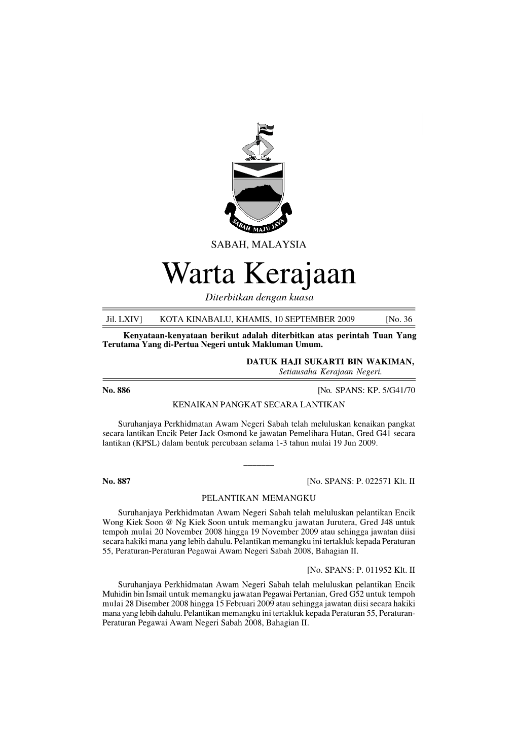 Warta Kerajaan Diterbitkan Dengan Kuasa