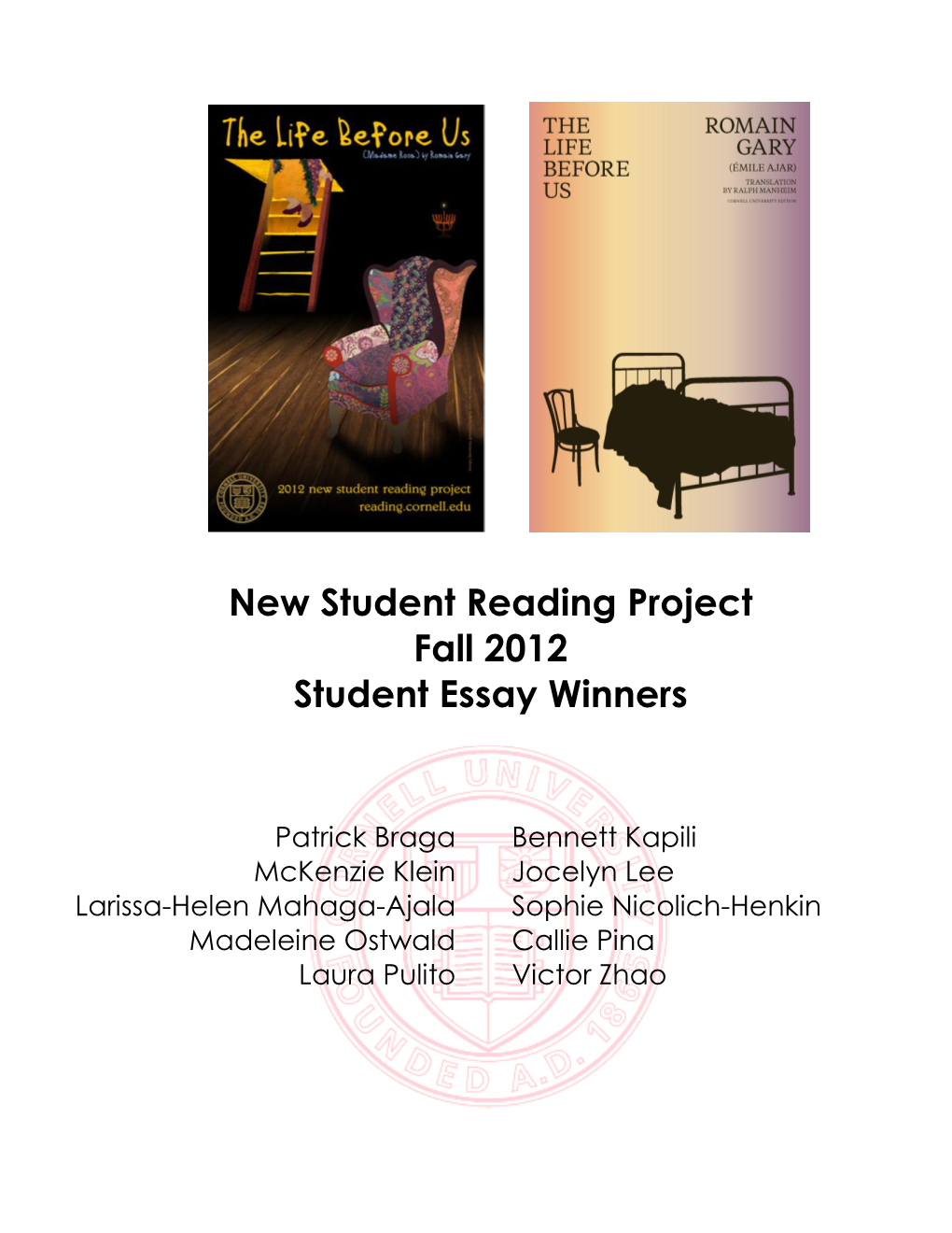 New Student Reading Project Fall 2012 Student Essay Winners