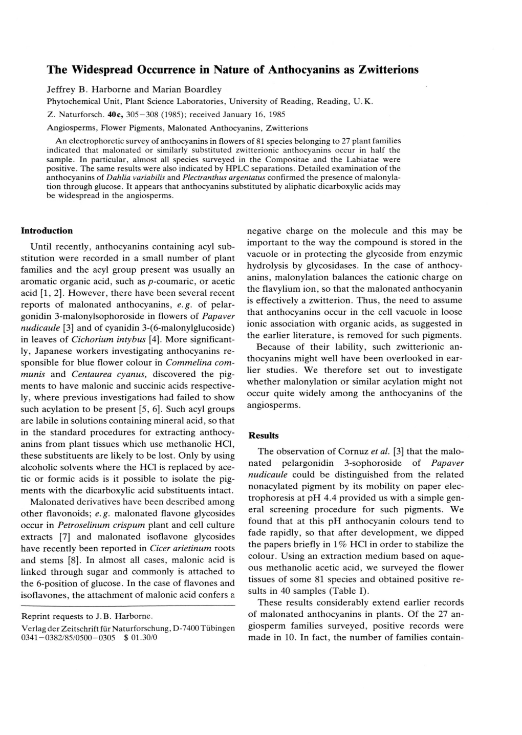 The Widespread Occurrence in Nature of Anthocyanins As Zwitterions