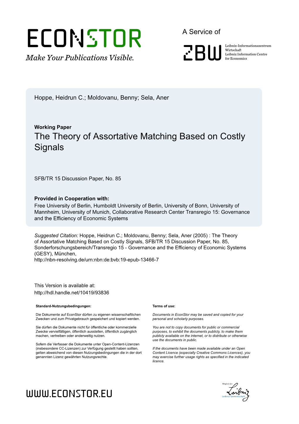 The Theory of Assortative Matching Based on Costly Signals