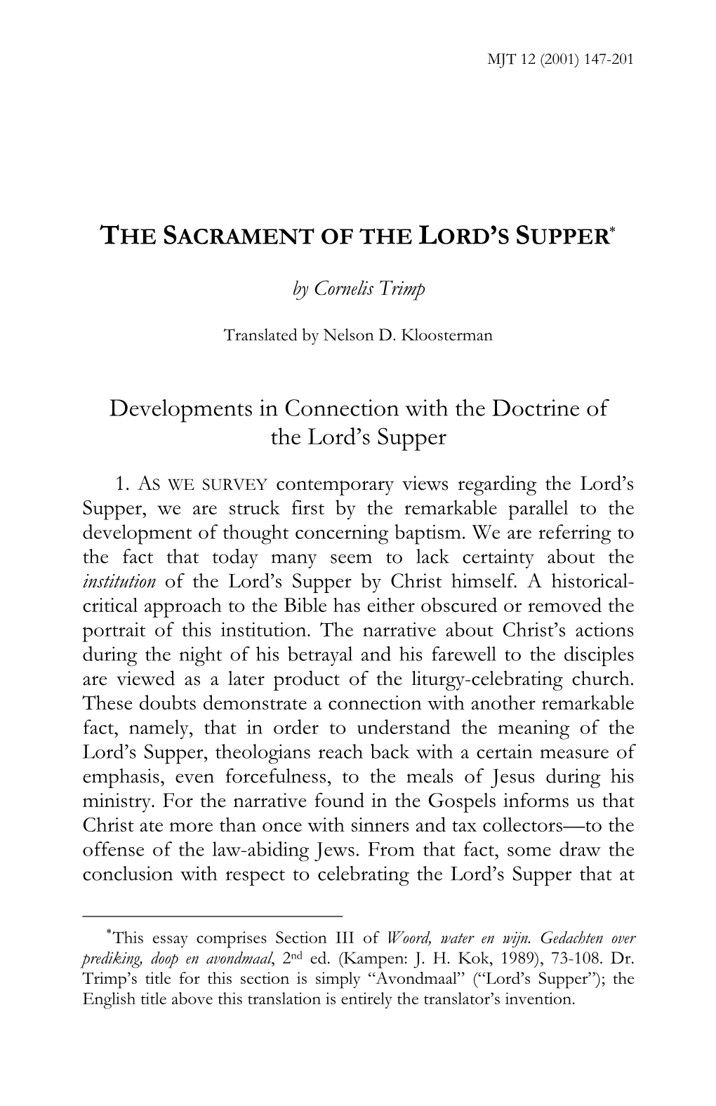 The Sacrament of the Lord's Supper