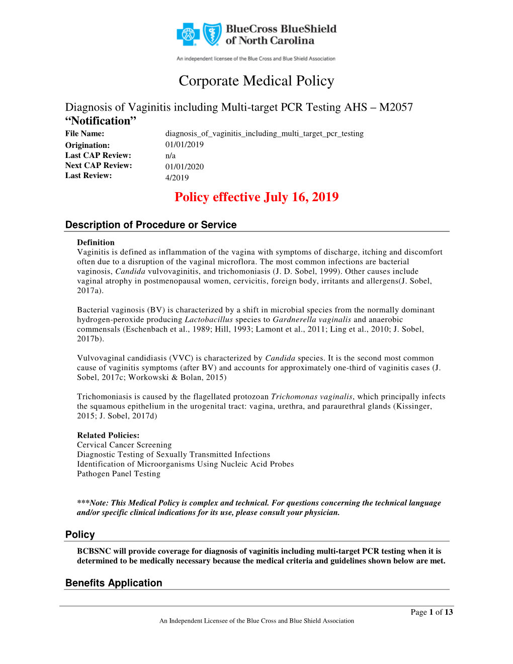 Corporate Medical Policy