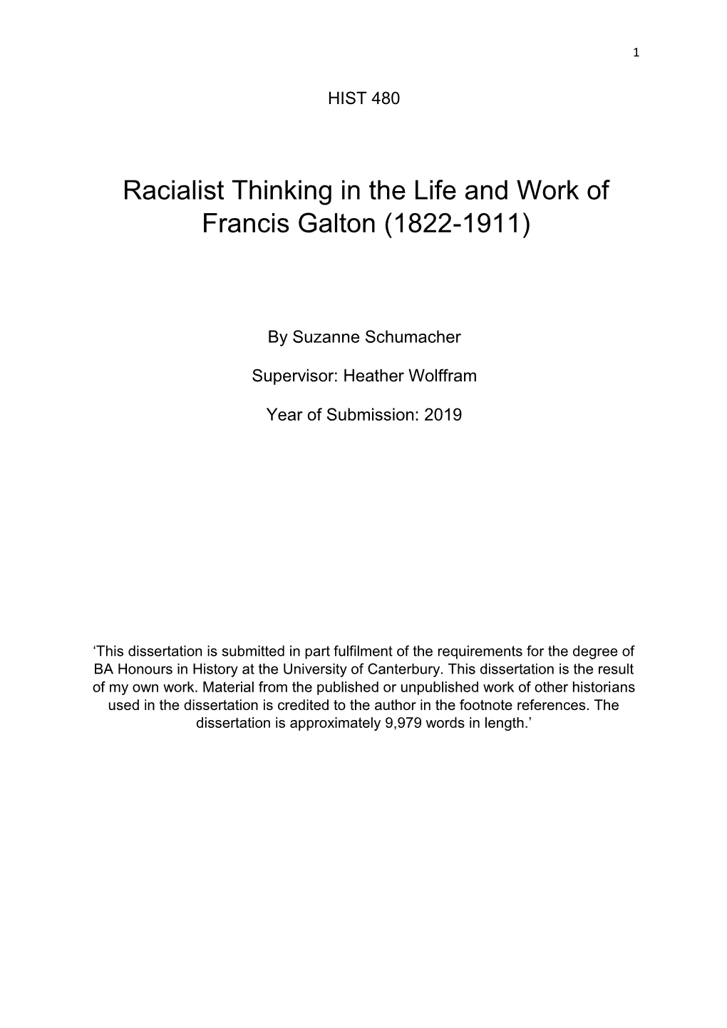 Racialist Thinking in the Life and Work of Francis Galton (1822-1911)