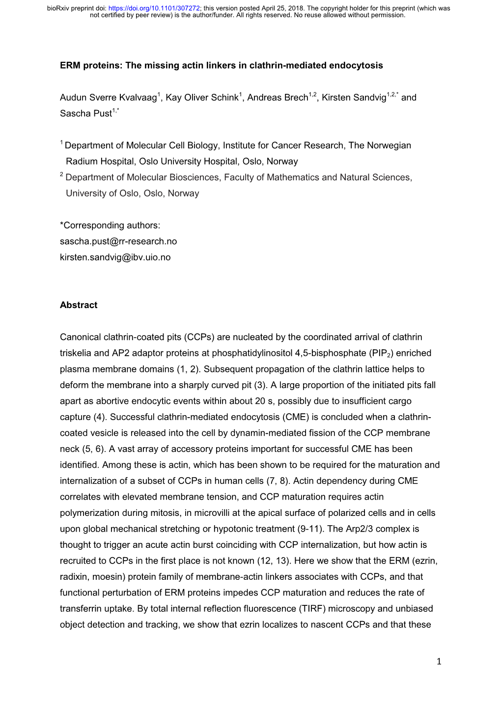 ERM Proteins: the Missing Actin Linkers in Clathrin-Mediated Endocytosis