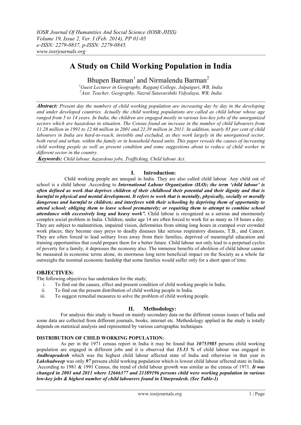 A Study on Child Working Population in India