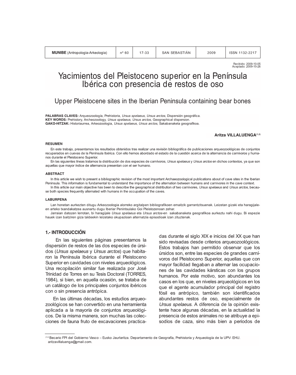 Yacimientos Del Pleistoceno Superior En La Península Ibérica Con Presencia De Restos De Oso