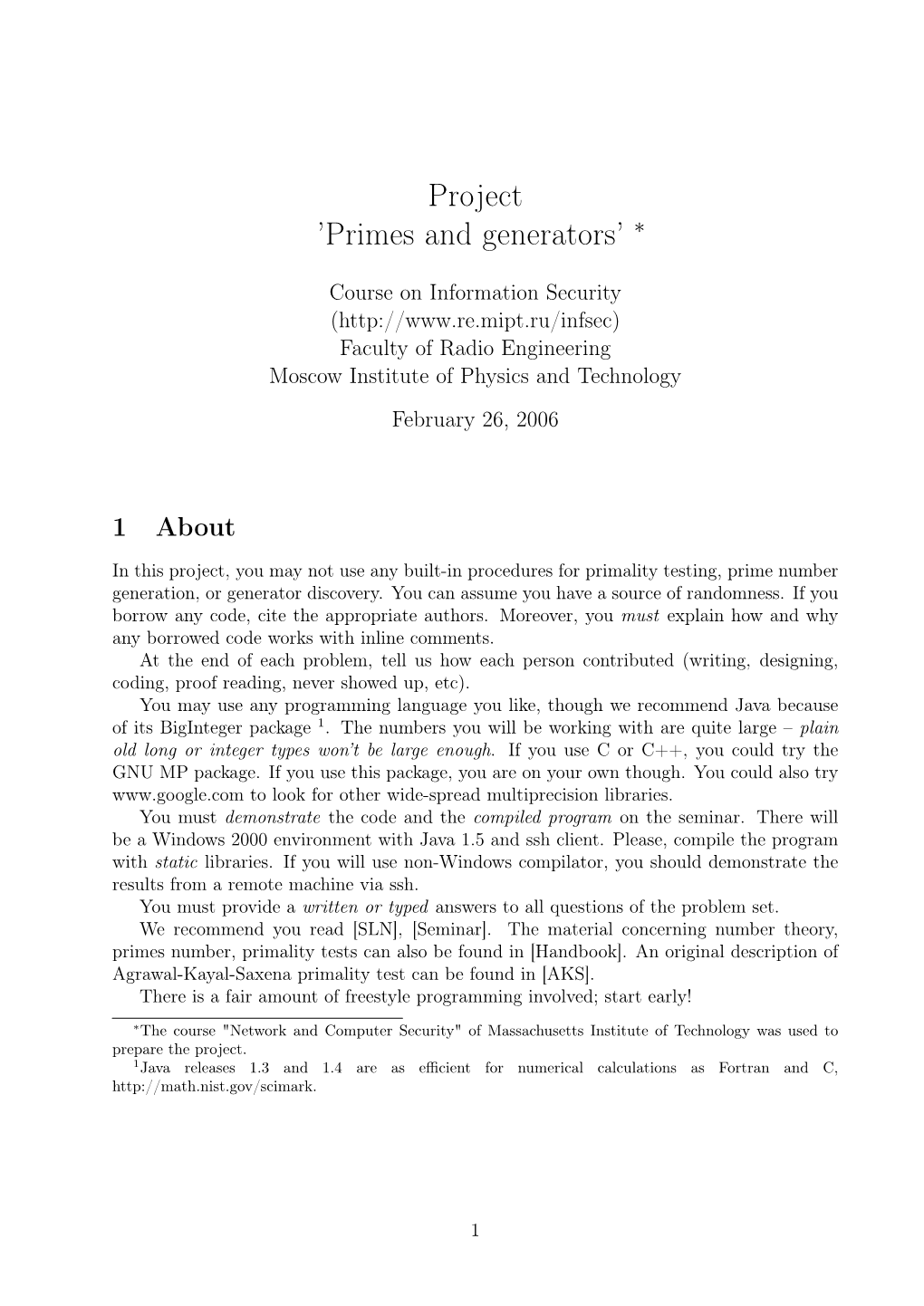 Project 'Primes and Generators'