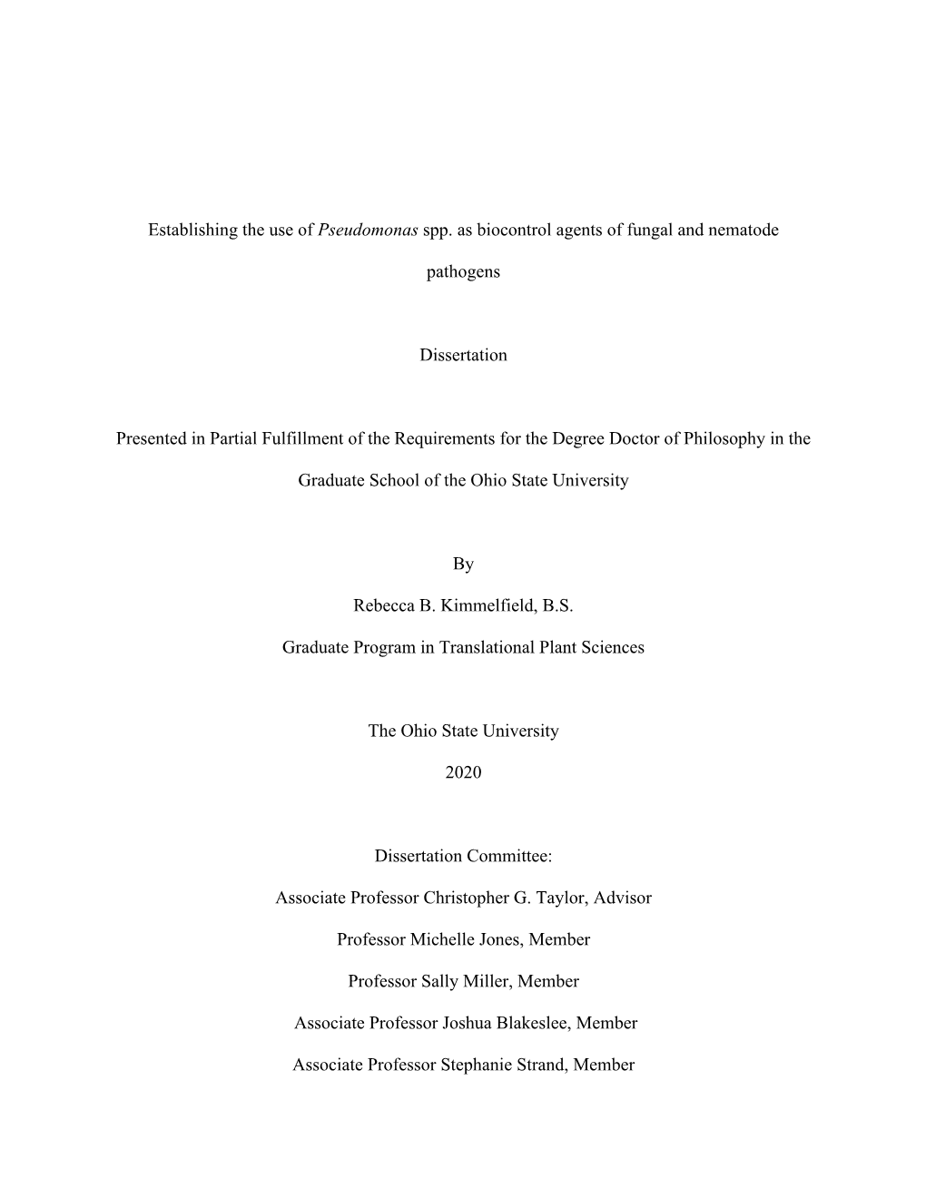 Establishing the Use of Pseudomonas Spp. As Biocontrol Agents of Fungal and Nematode